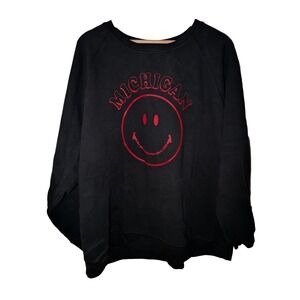 State of Mine Michigan Smiley Face Crewneck‎ Sweatshirt Black Red XXL Womens